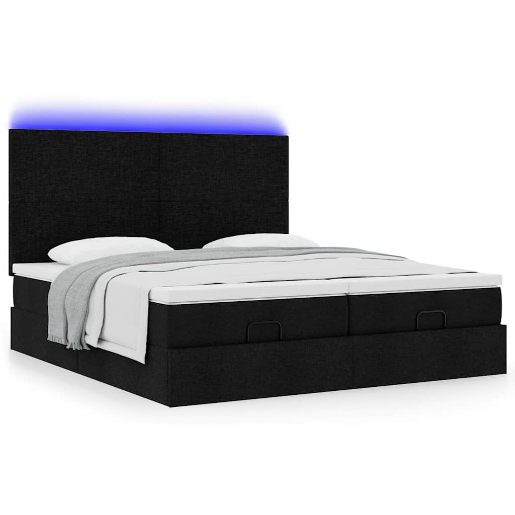 Ottoman-Bett mit Matratzen & LEDs Schwarz 180x200 cm Stoff