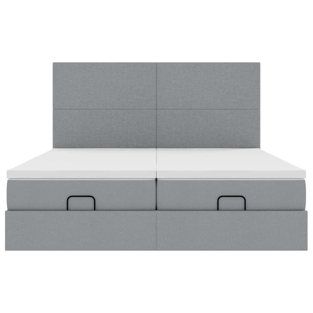 Ottoman-Bett mit Matratzen & LEDs Hellgrau 200x200 cm Stoff