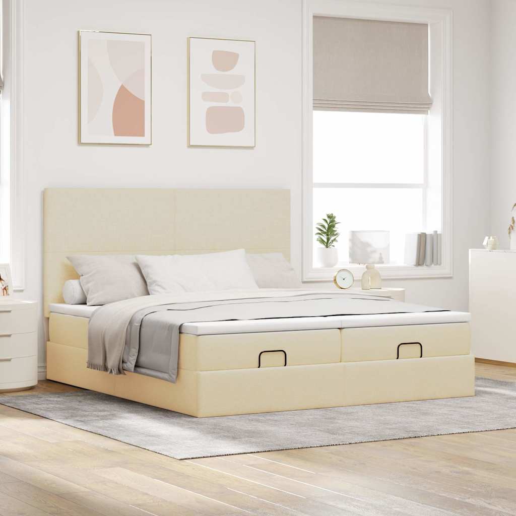 Ottoman-Bett mit Matratzen & LEDs Creme 200x200 cm Stoff