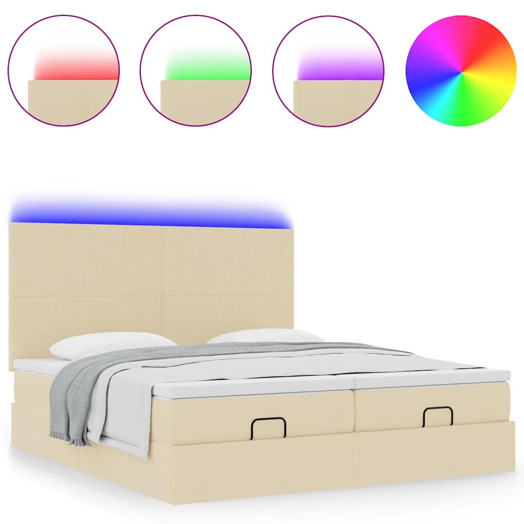 Ottoman-Bett mit Matratzen & LEDs Creme 200x200 cm Stoff