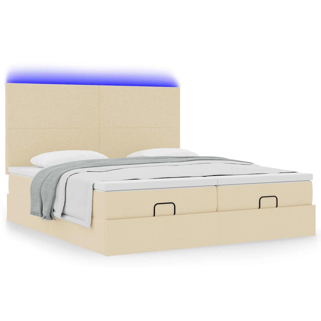 Ottoman-Bett mit Matratzen & LEDs Creme 200x200 cm Stoff
