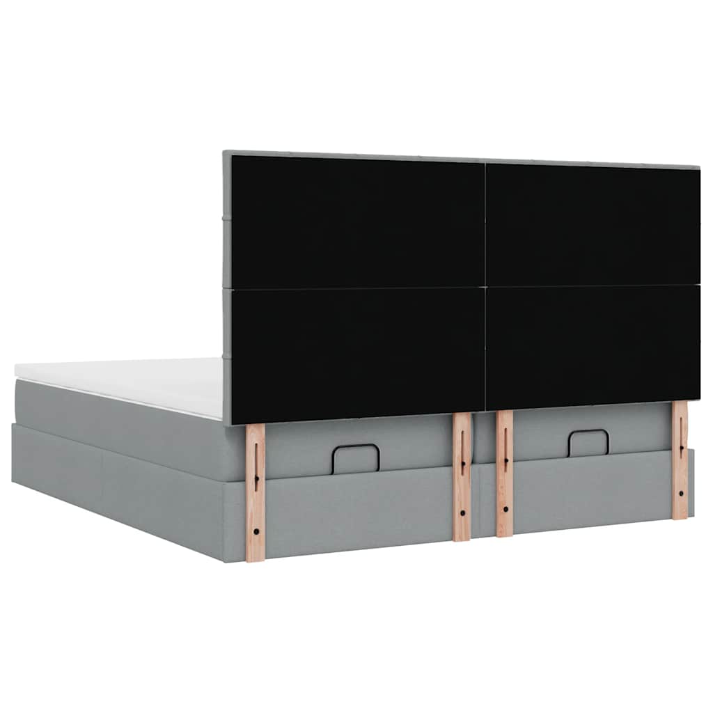 Ottoman bed with mattresses &amp; LEDs light grey 180x200 cm fabric