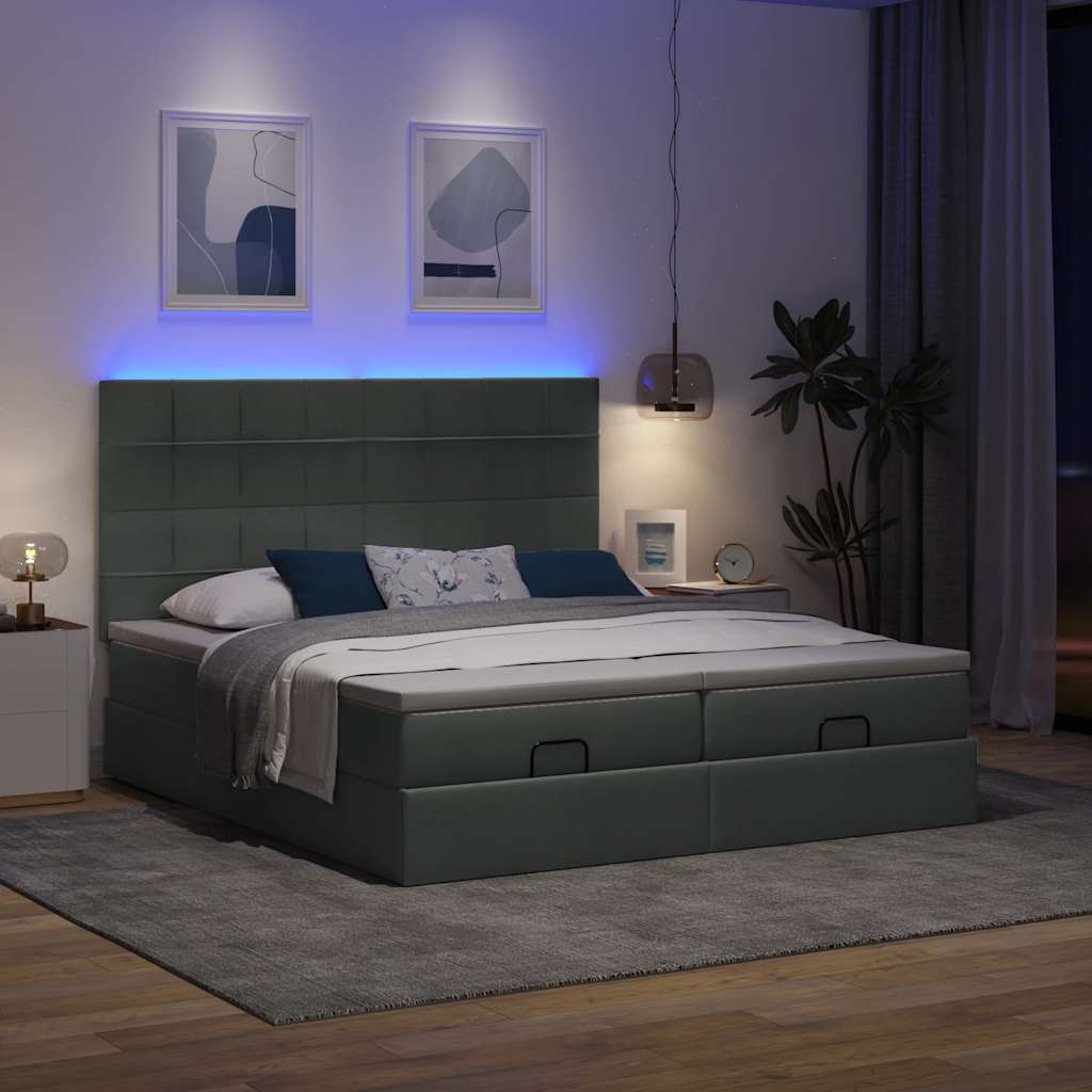 Ottoman bed with mattress &amp; LEDs dark grey 180x200 cm fabric