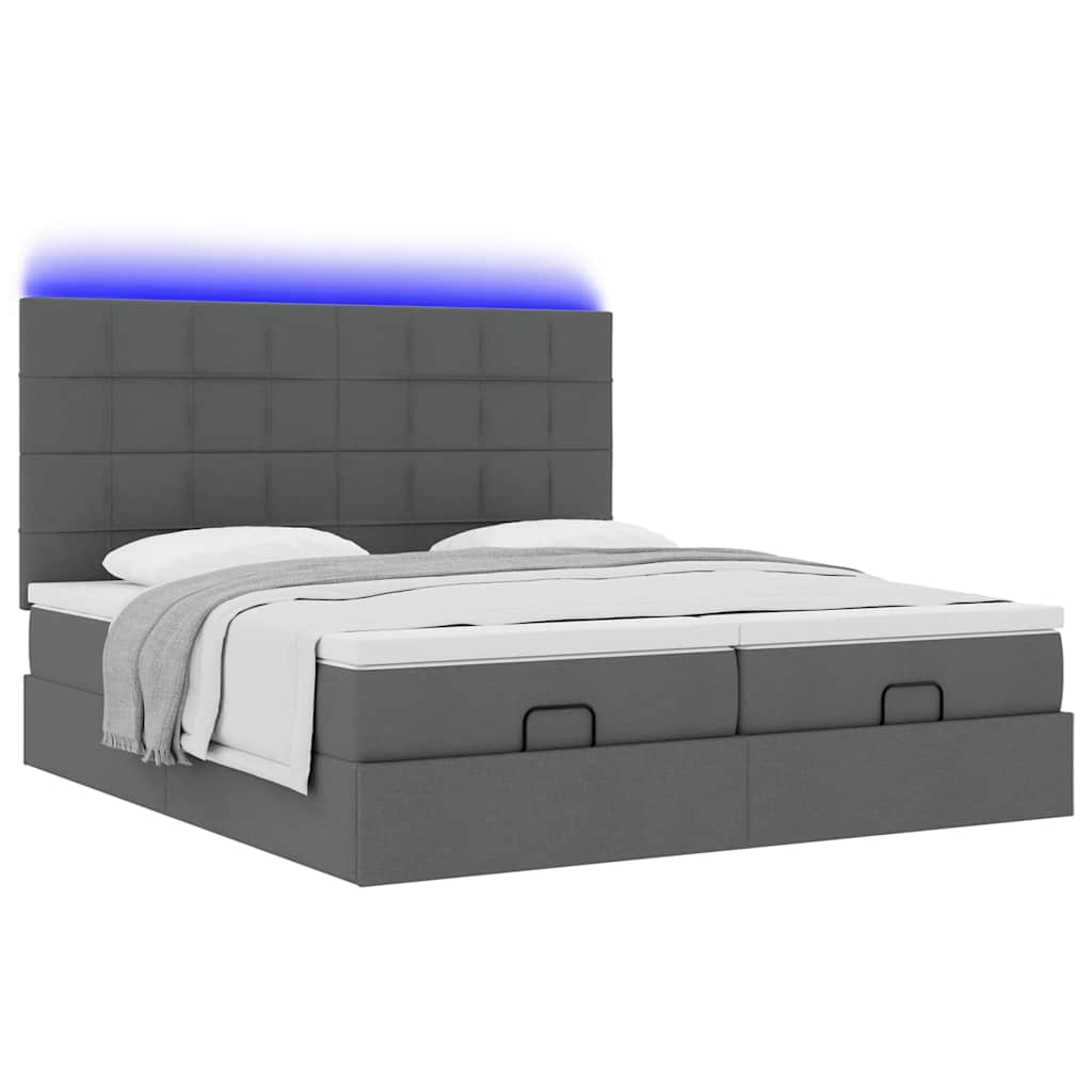 Ottoman bed with mattress &amp; LEDs dark grey 180x200 cm fabric