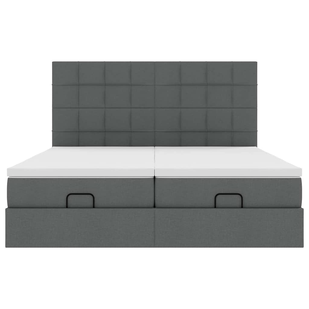 Ottoman bed with mattress &amp; LEDs dark grey 180x200 cm fabric