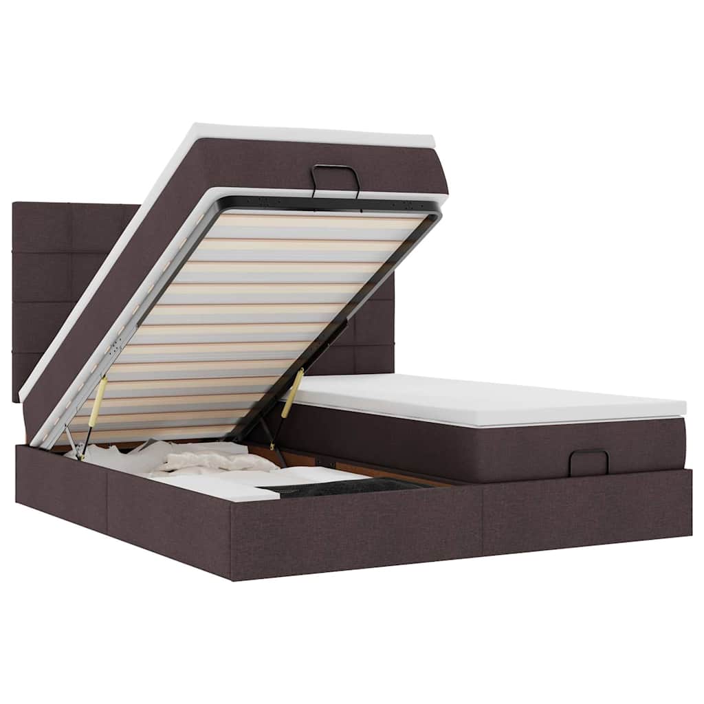 Ottoman-Bett mit Matratzen & LEDs Dunkelbraun 180x200 cm Stoff