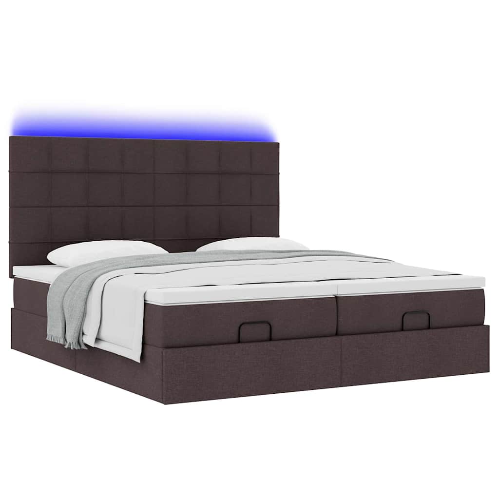 Ottoman-Bett mit Matratzen & LEDs Dunkelbraun 180x200 cm Stoff