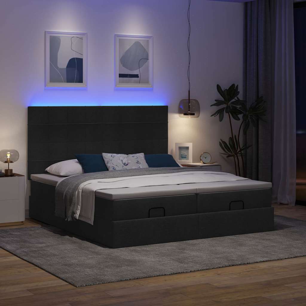 Ottoman-Bett mit Matratzen & LEDs Schwarz 200x200 cm Stoff