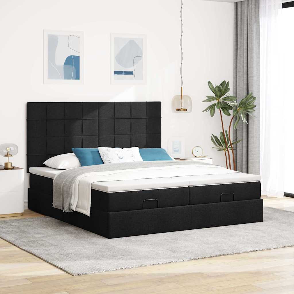Ottoman-Bett mit Matratzen & LEDs Schwarz 200x200 cm Stoff