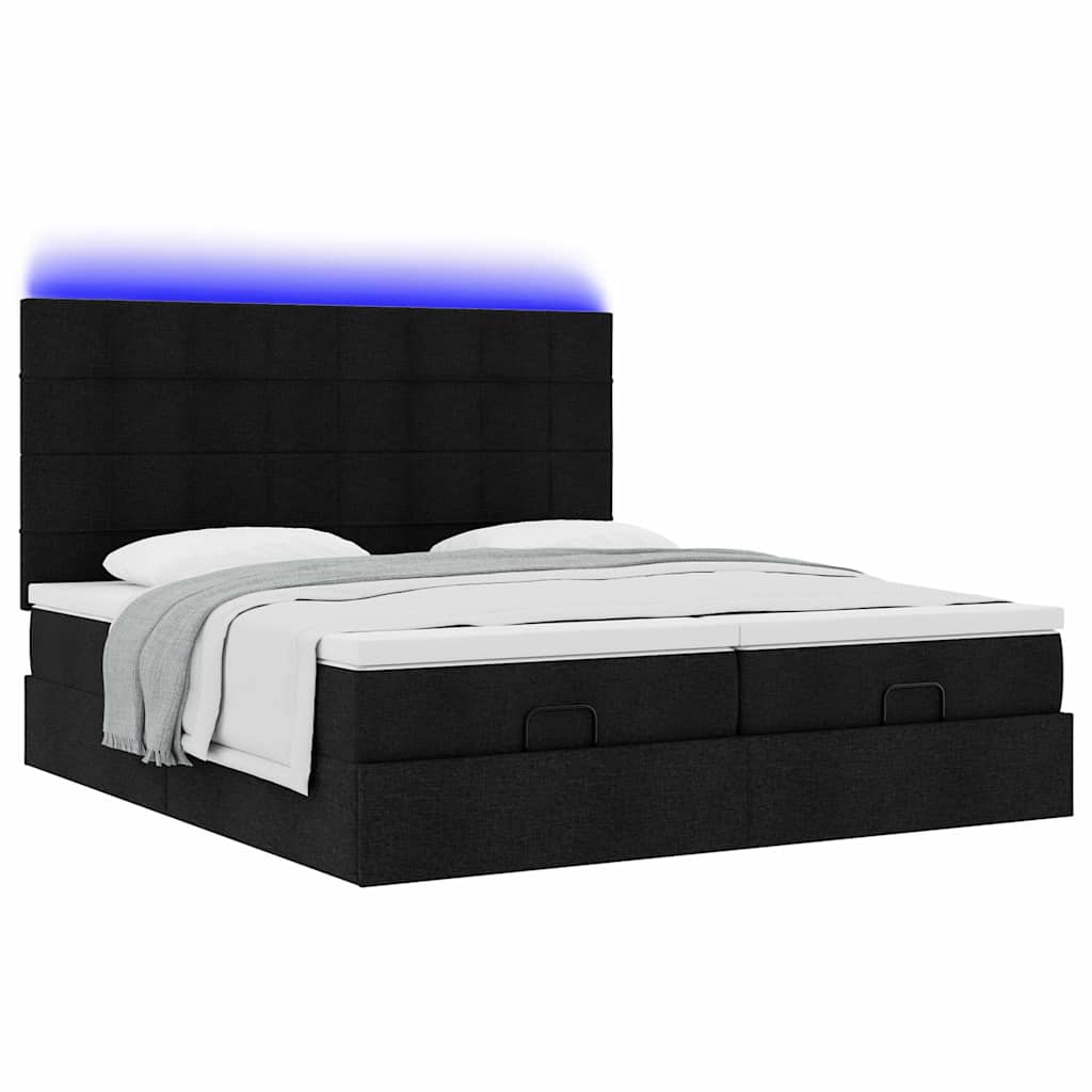 Ottoman-Bett mit Matratzen & LEDs Schwarz 200x200 cm Stoff