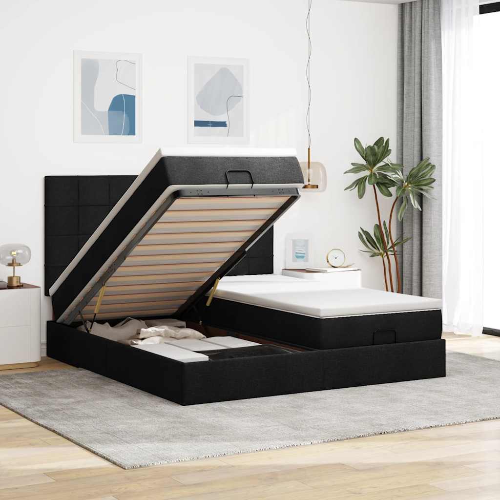 Ottoman-Bett mit Matratzen & LEDs Schwarz 200x200 cm Stoff
