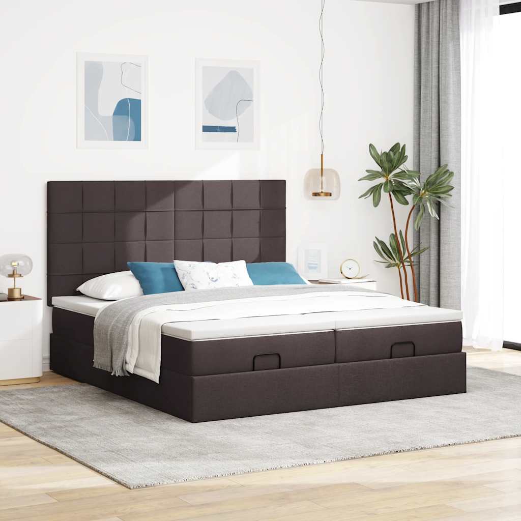 Ottoman-Bett mit Matratzen & LEDs Dunkelbraun 200x200 cm Stoff