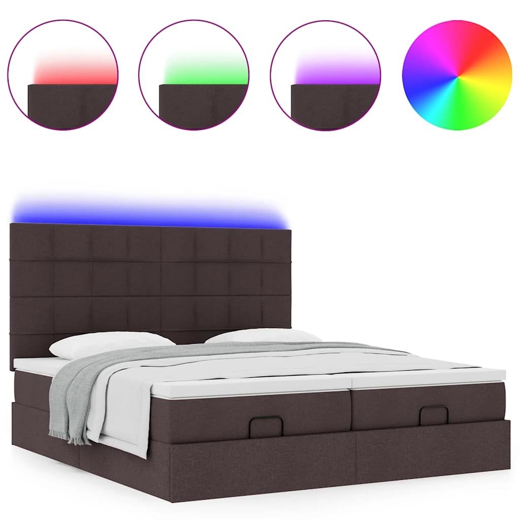 Ottoman-Bett mit Matratzen & LEDs Dunkelbraun 200x200 cm Stoff