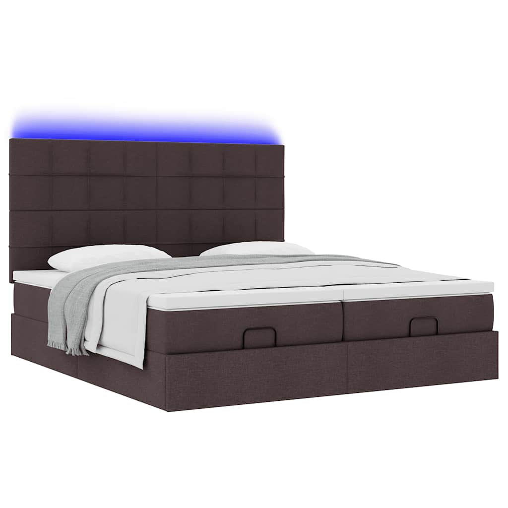 Ottoman-Bett mit Matratzen & LEDs Dunkelbraun 200x200 cm Stoff