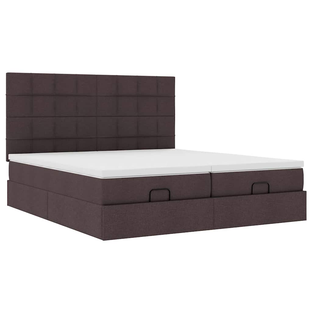 Ottoman-Bett mit Matratzen & LEDs Dunkelbraun 200x200 cm Stoff