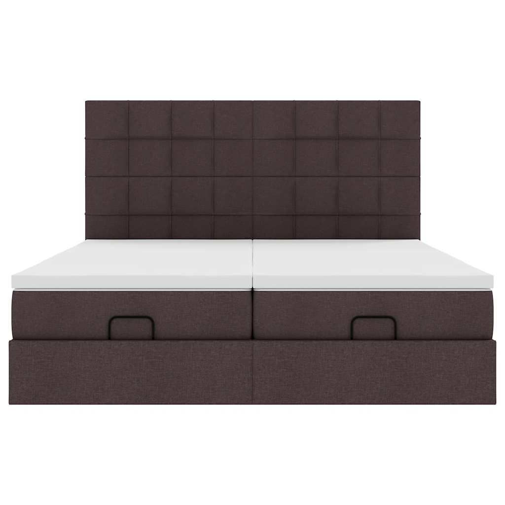 Ottoman-Bett mit Matratzen & LEDs Dunkelbraun 200x200 cm Stoff