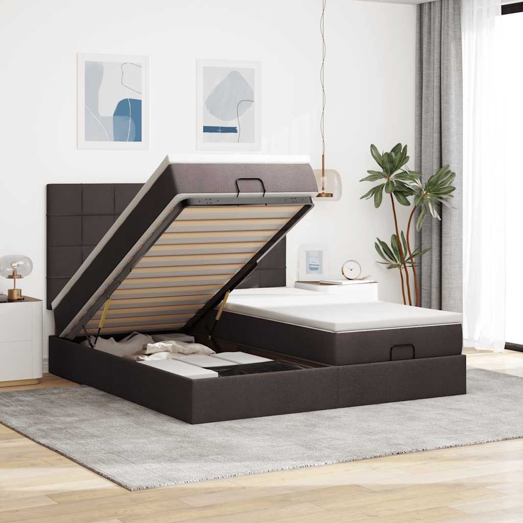 Ottoman-Bett mit Matratzen & LEDs Dunkelbraun 200x200 cm Stoff