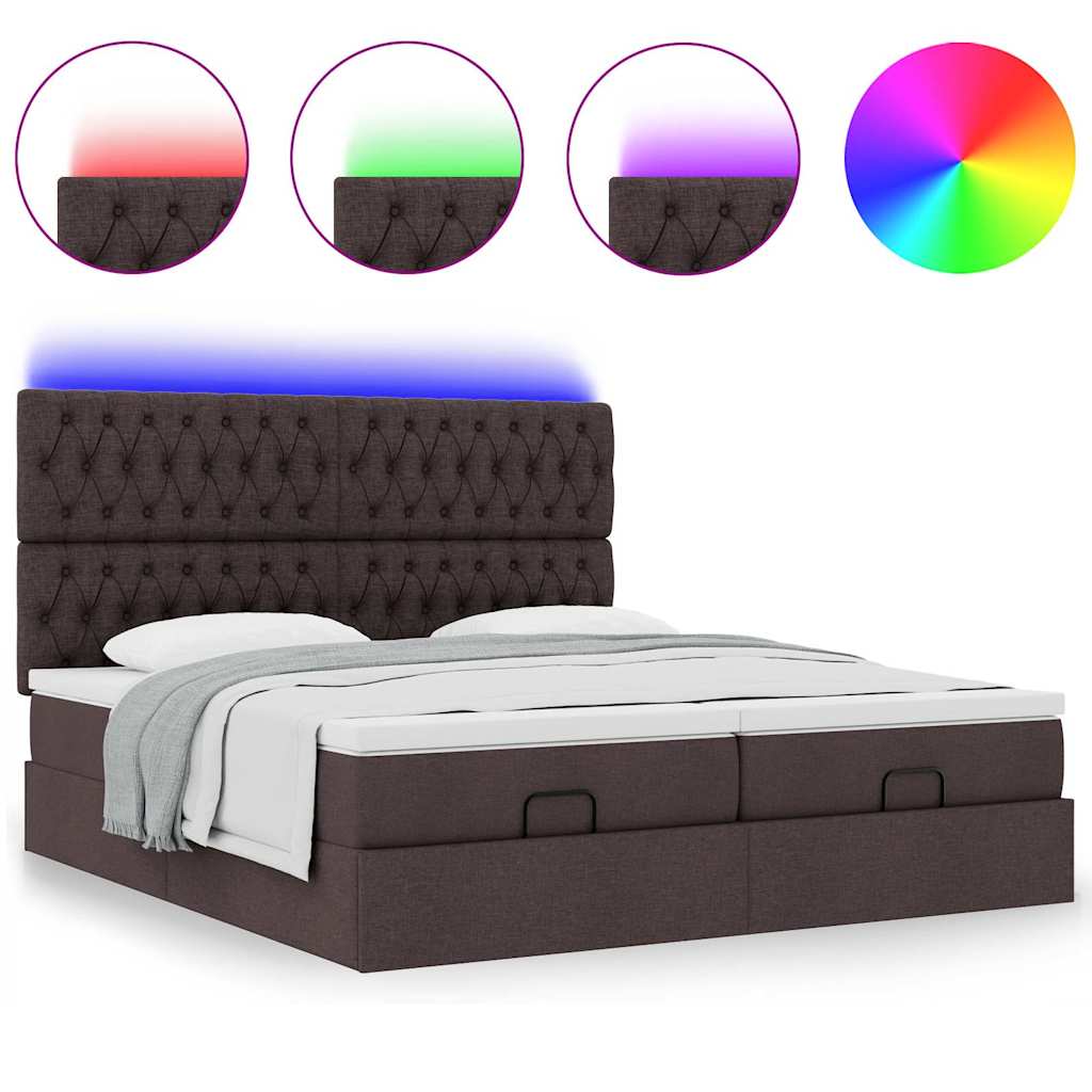 Ottoman-Bett mit Matratzen & LEDs Dunkelbraun 200x200 cm Stoff