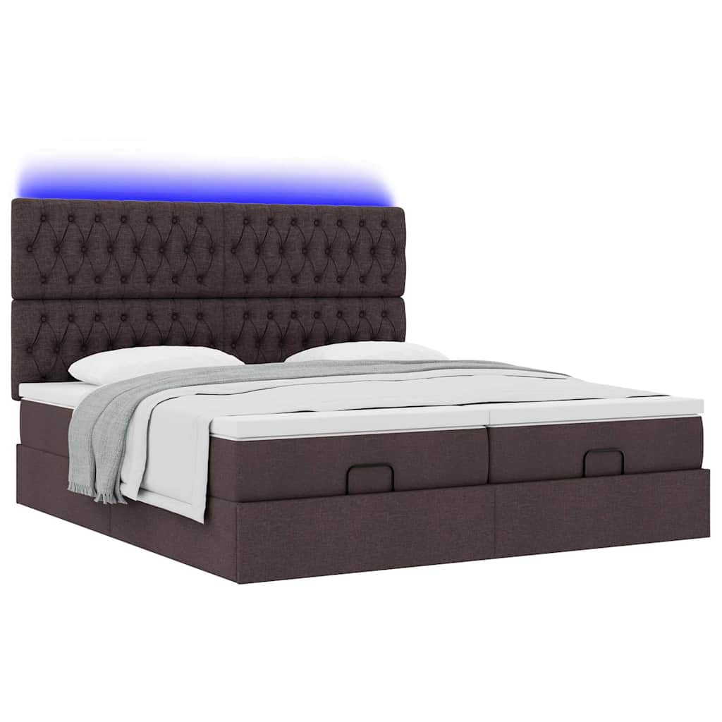 Ottoman-Bett mit Matratzen & LEDs Dunkelbraun 200x200 cm Stoff