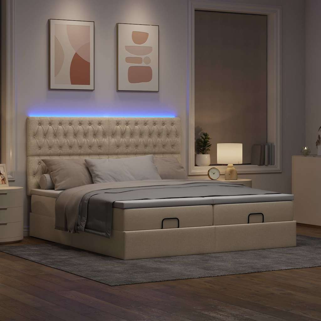 Ottoman-Bett mit Matratzen & LEDs Creme 200x200 cm Stoff