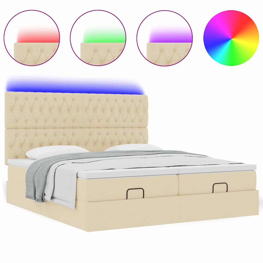 Ottoman-Bett mit Matratzen & LEDs Creme 200x200 cm Stoff