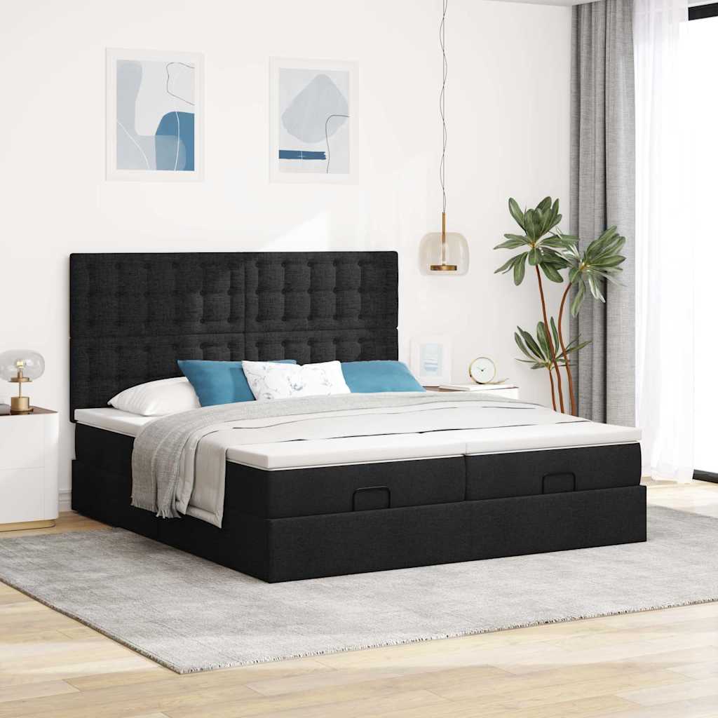 Ottoman-Bett mit Matratzen & LEDs Schwarz 180x200 cm Stoff