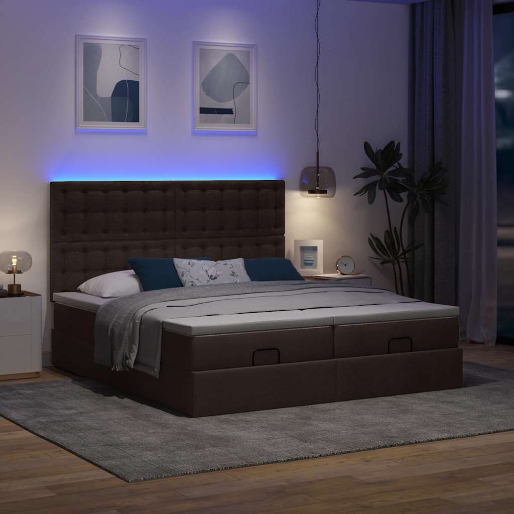 Ottoman-Bett mit Matratzen & LEDs Dunkelbraun 180x200 cm Stoff