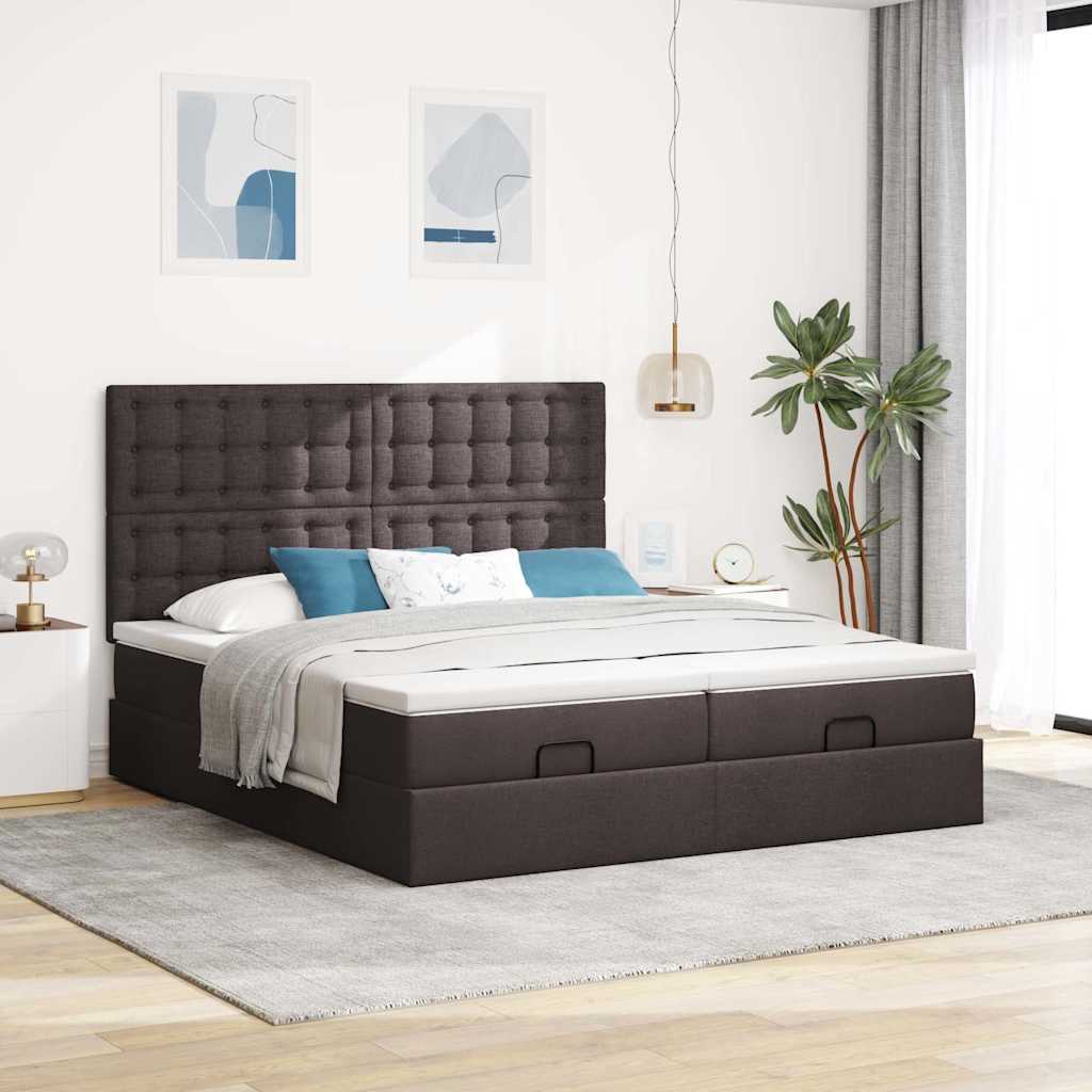 Ottoman-Bett mit Matratzen & LEDs Dunkelbraun 180x200 cm Stoff