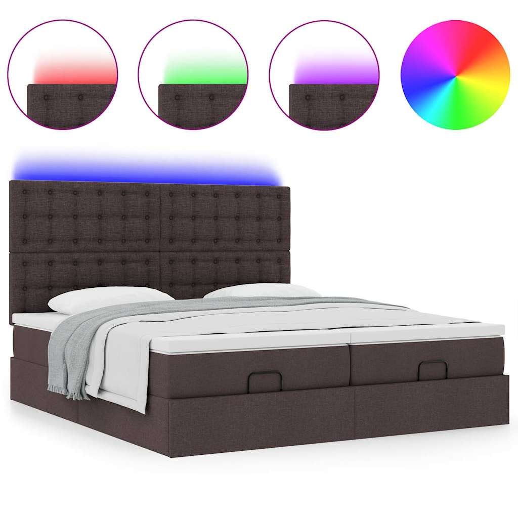Ottoman-Bett mit Matratzen & LEDs Dunkelbraun 180x200 cm Stoff