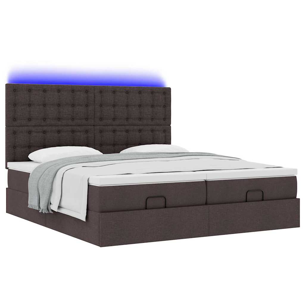 Ottoman-Bett mit Matratzen & LEDs Dunkelbraun 180x200 cm Stoff