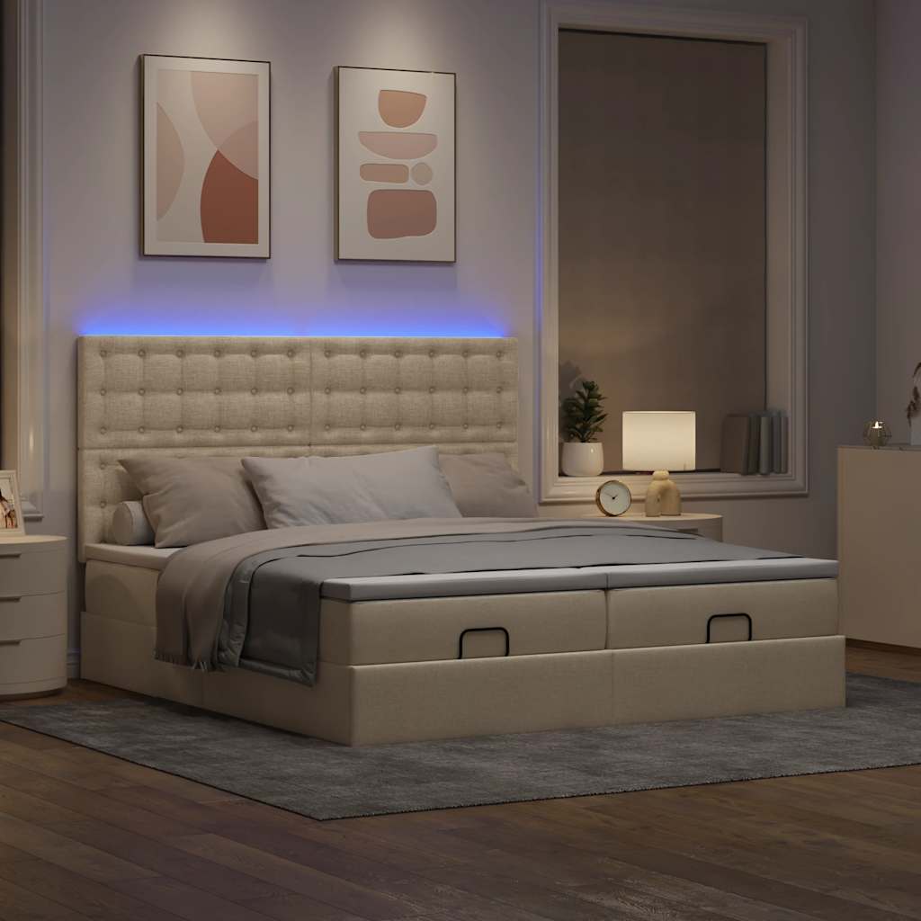 Ottoman-Bett mit Matratzen & LEDs Creme 200x200 cm Stoff