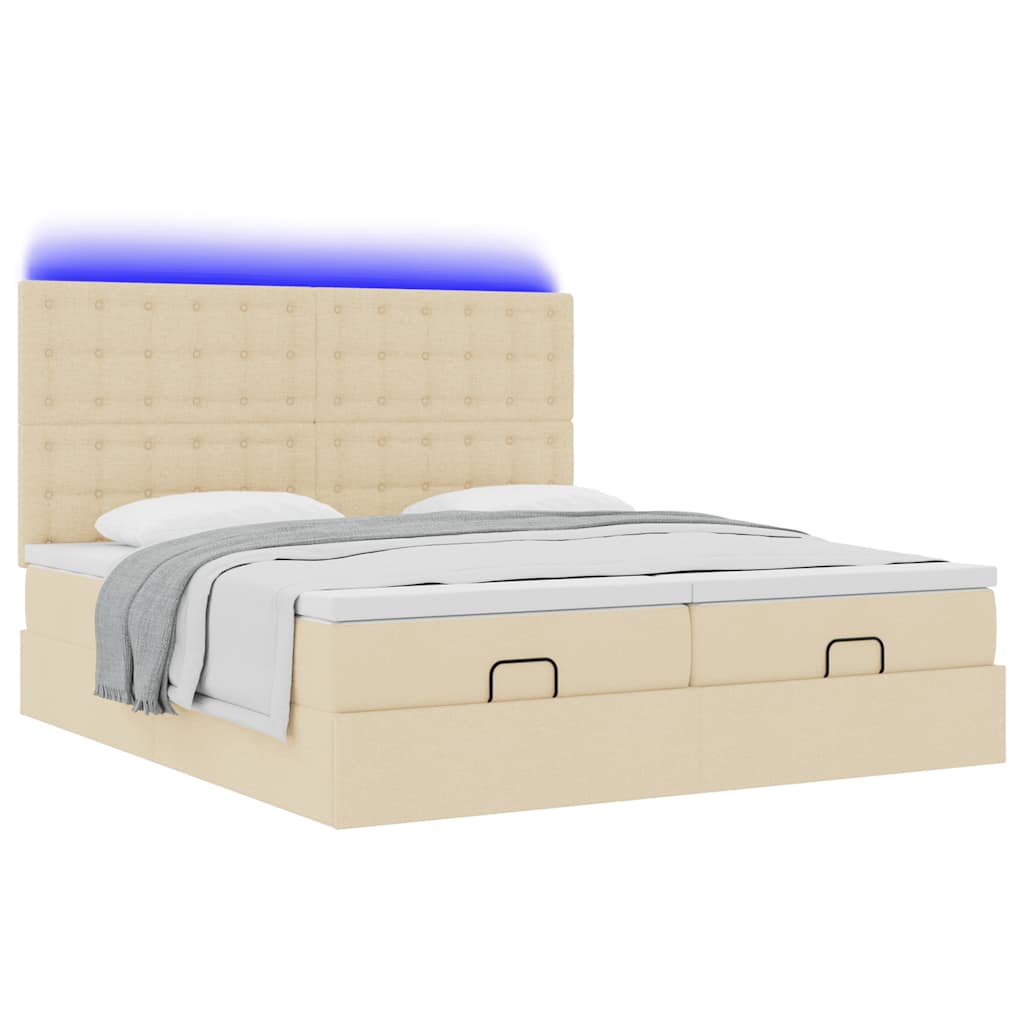 Ottoman-Bett mit Matratzen & LEDs Creme 200x200 cm Stoff