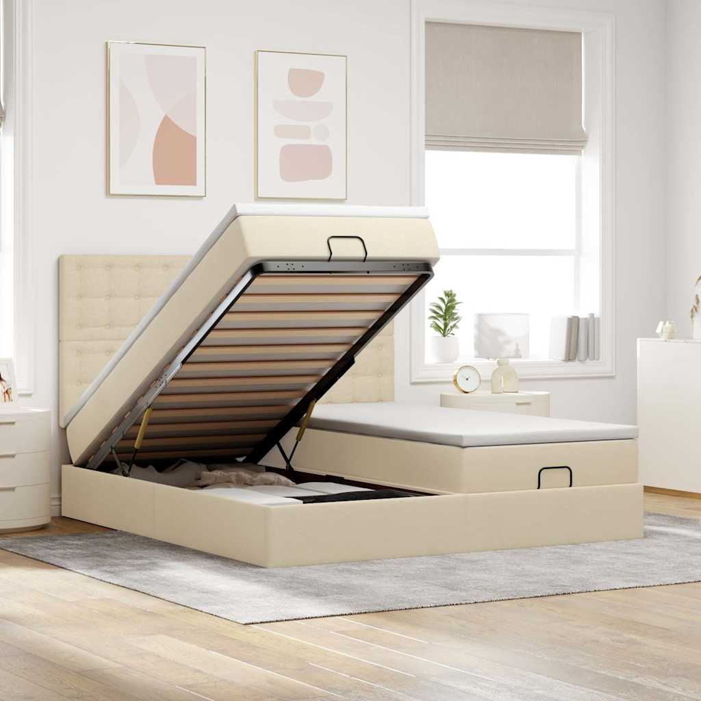 Ottoman-Bett mit Matratzen & LEDs Creme 200x200 cm Stoff