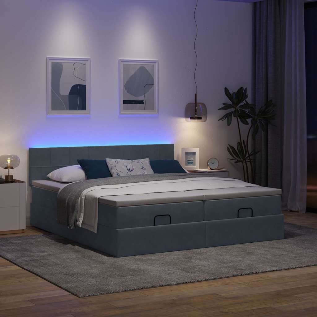 Ottoman-Bett mit Matratzen & LEDs Dunkelgrau 180x200 cm Samt