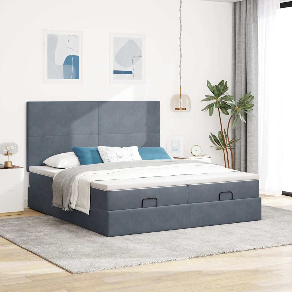 Ottoman-Bett mit Matratzen & LEDs Dunkelgrau 180x200 cm Samt