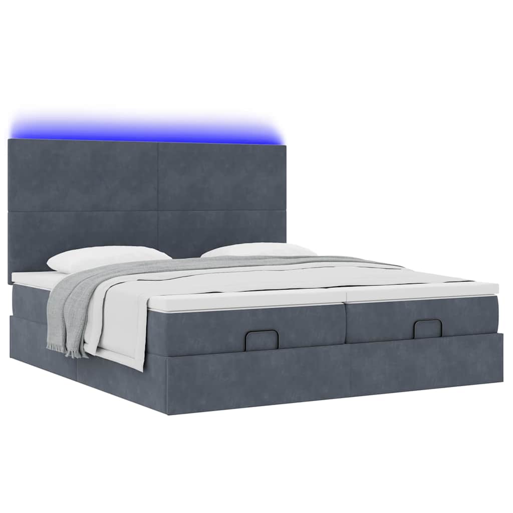 Ottoman-Bett mit Matratzen & LEDs Dunkelgrau 180x200 cm Samt