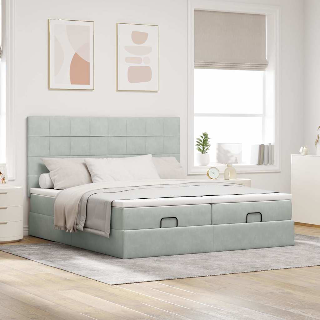 Ottoman-Bett mit Matratzen & LEDs Hellgrau 180x200 cm Samt