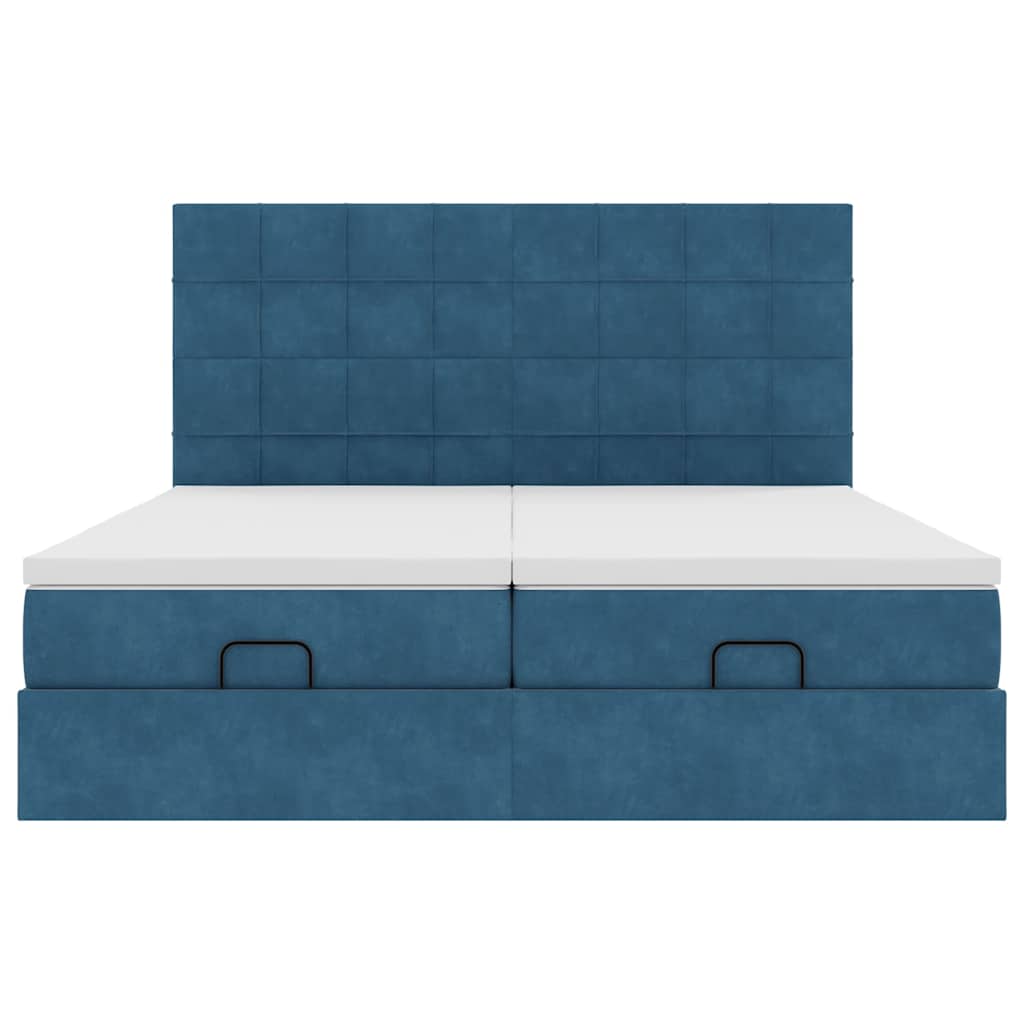 Ottoman-Bett mit Matratzen & LEDs Dunkelblau 180x200 cm Samt