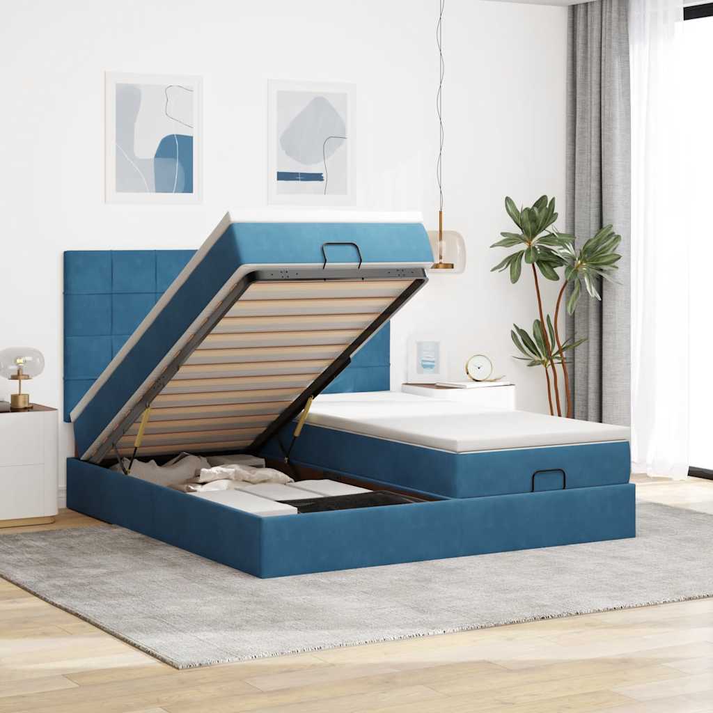 Ottoman-Bett mit Matratzen & LEDs Dunkelblau 180x200 cm Samt