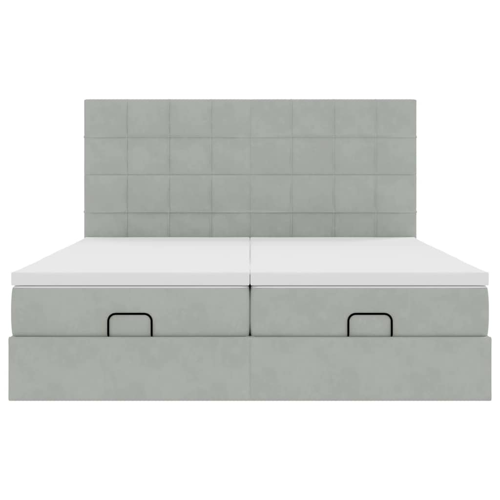 Ottoman-Bett mit Matratzen & LEDs Hellgrau 200x200 cm Samt