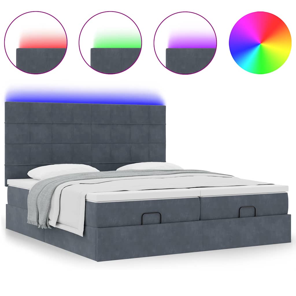 Ottoman-Bett mit Matratzen & LEDs Dunkelgrau 200x200 cm Samt