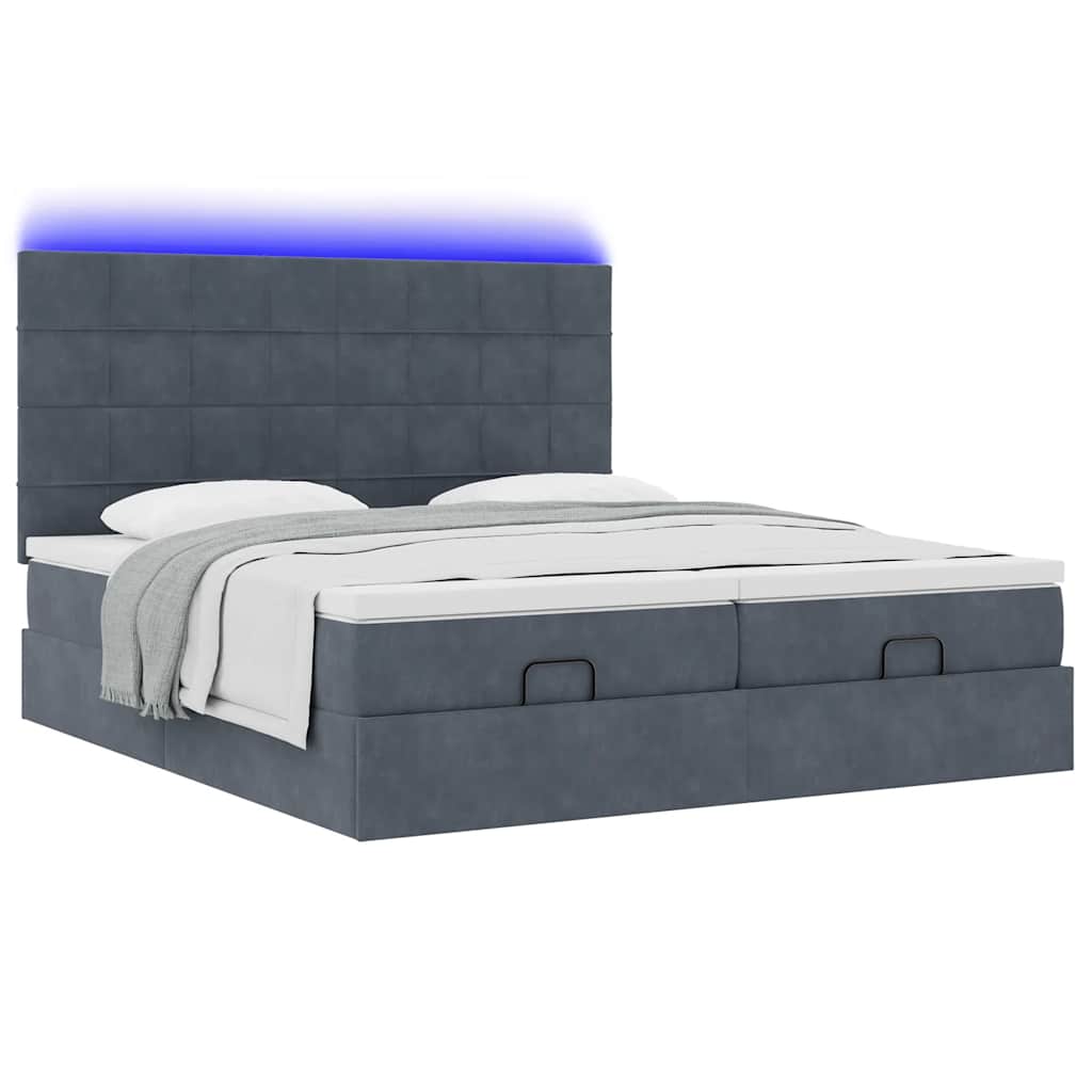 Ottoman-Bett mit Matratzen & LEDs Dunkelgrau 200x200 cm Samt