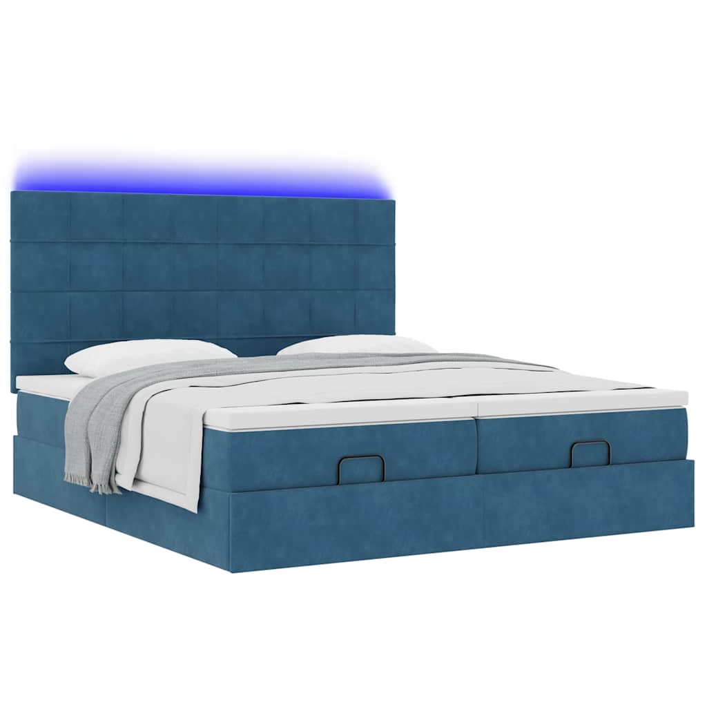 Ottoman bed with mattress &amp; LED dark blue 200x200 cm velvet
