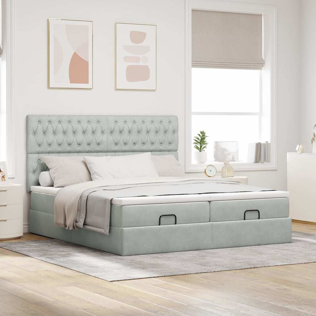 Ottoman-Bett mit Matratzen & LEDs Hellgrau 180x200 cm Samt