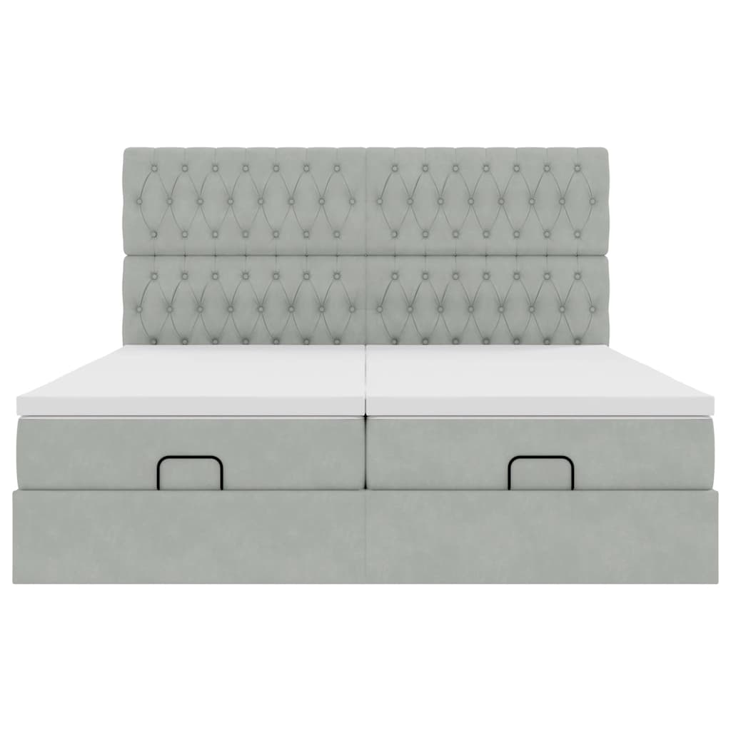 Ottoman-Bett mit Matratzen & LEDs Hellgrau 180x200 cm Samt