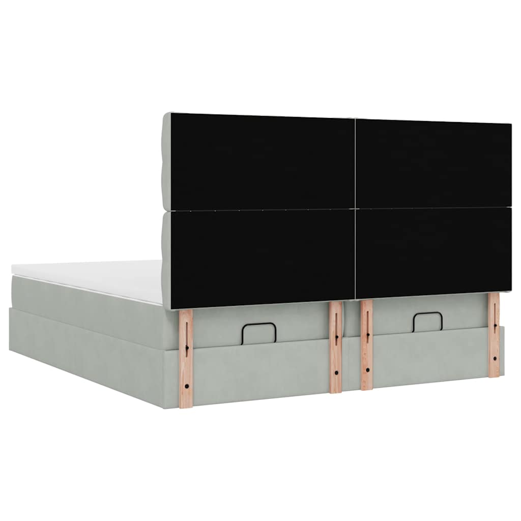 Ottoman-Bett mit Matratzen & LEDs Hellgrau 180x200 cm Samt