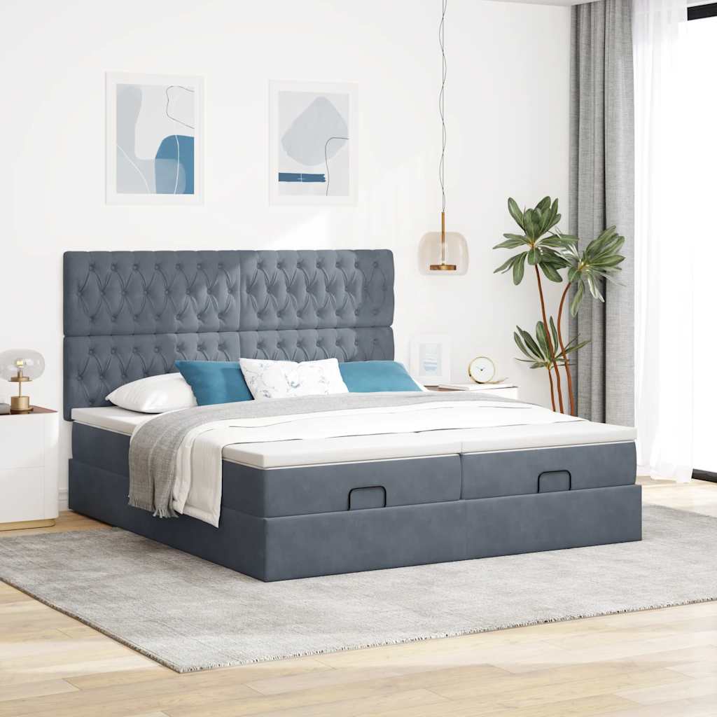 Ottoman-Bett mit Matratzen & LEDs Dunkelgrau 180x200 cm Samt