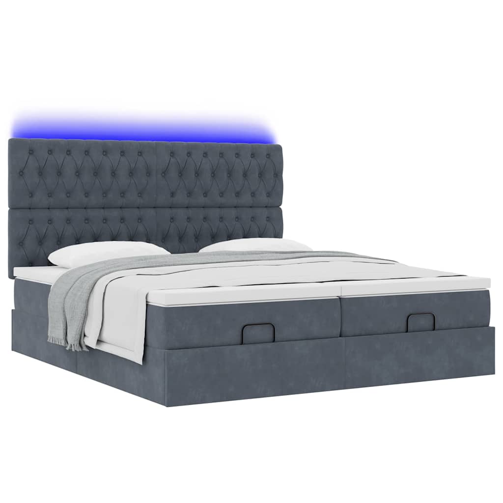 Ottoman-Bett mit Matratzen & LEDs Dunkelgrau 180x200 cm Samt