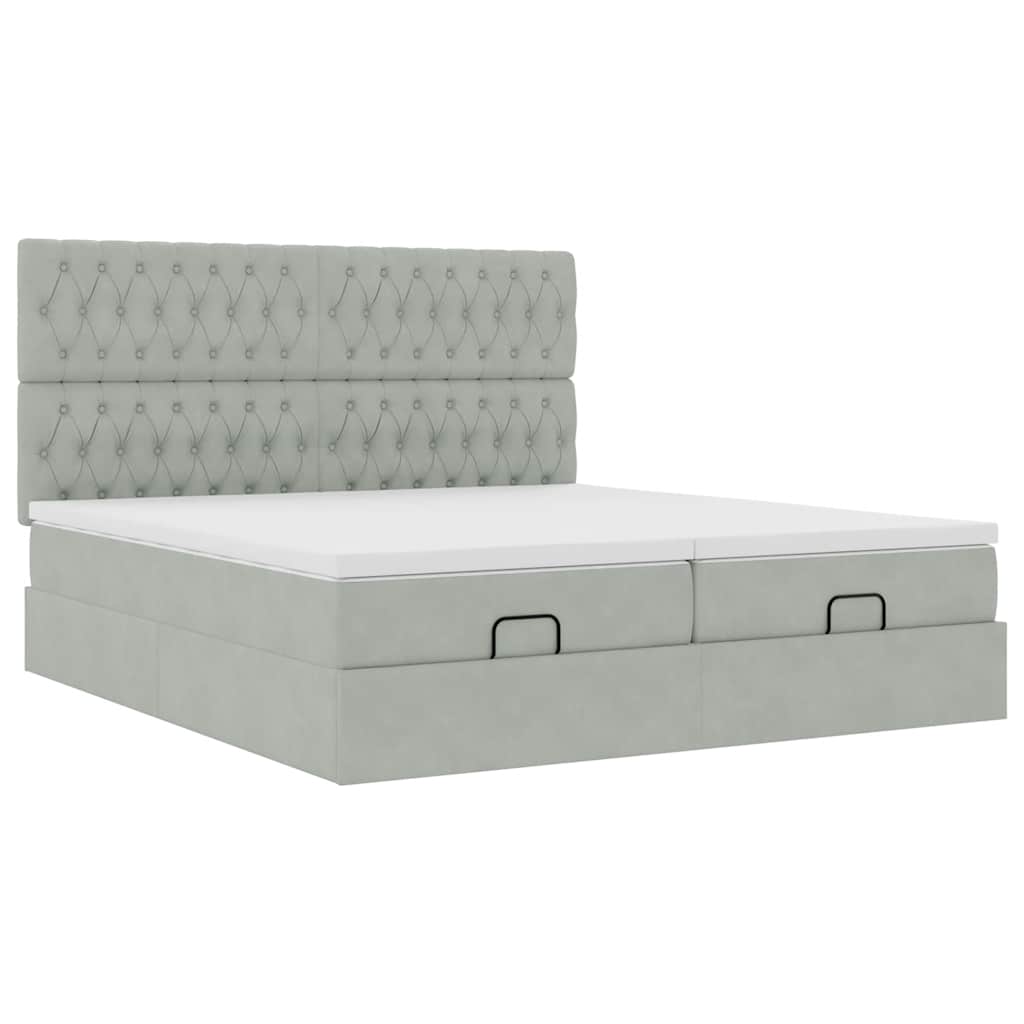 Ottoman-Bett mit Matratzen & LEDs Hellgrau 200x200 cm Samt