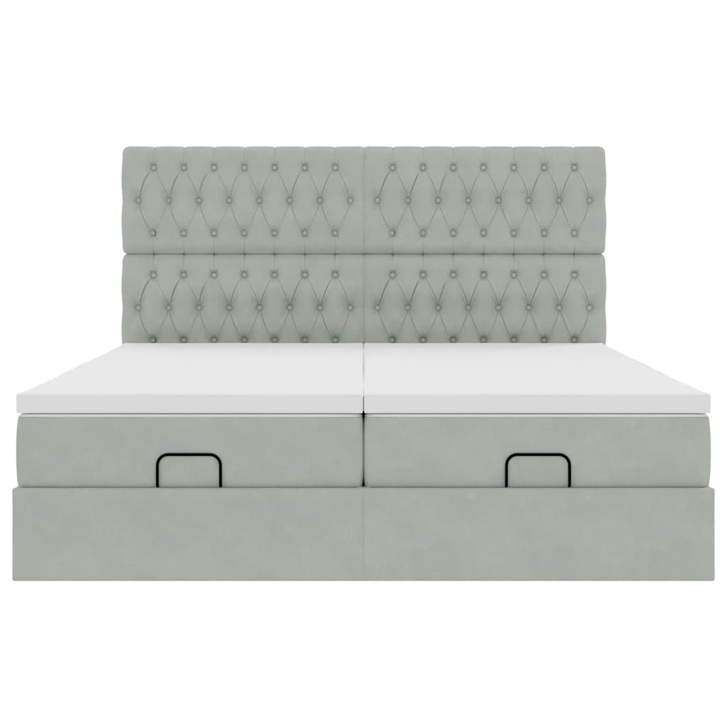 Ottoman-Bett mit Matratzen & LEDs Hellgrau 200x200 cm Samt